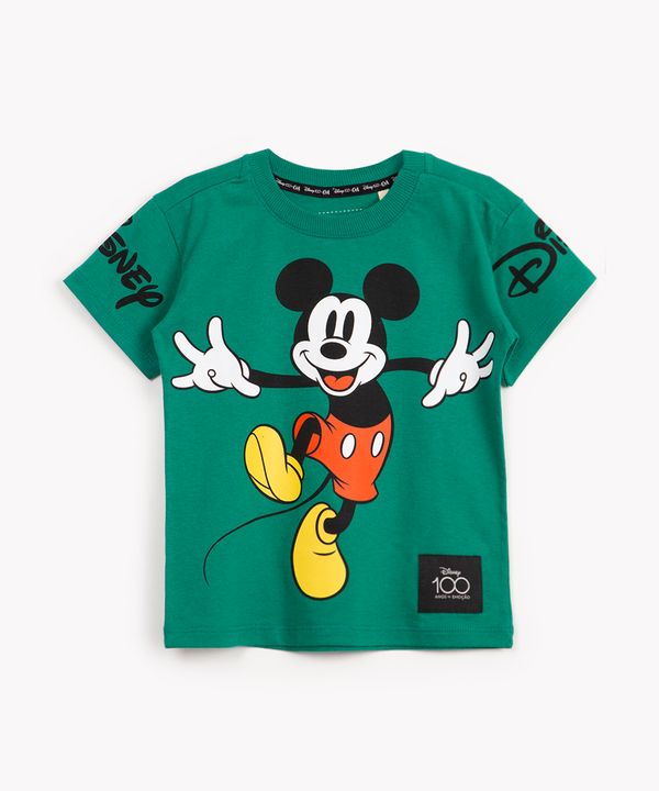 camiseta de algodão infantil Mickey manga curta verde 1