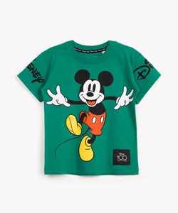camiseta de algodão infantil Mickey manga curta verde 4