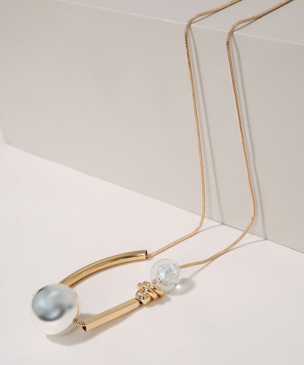 Colar Feminino Alongado com Esferas Dourado Único