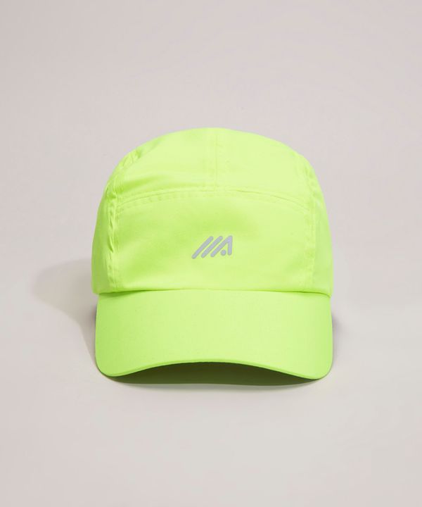boné esportivo aba curva maleável com logo refletivo e velcro amarelo neon Único