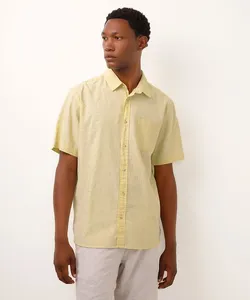 camisa comfort com linho manga curta - amarelo claro M