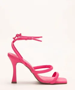 sandália lace up bico quadrado salto alto via uno pink 39