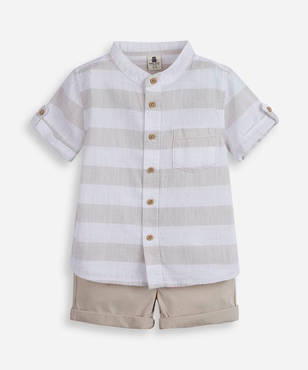 conjunto infantil de algodão com manga curta bege 12-18