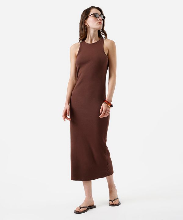 vestido midi tubinho feminino de algodão básico marrom M