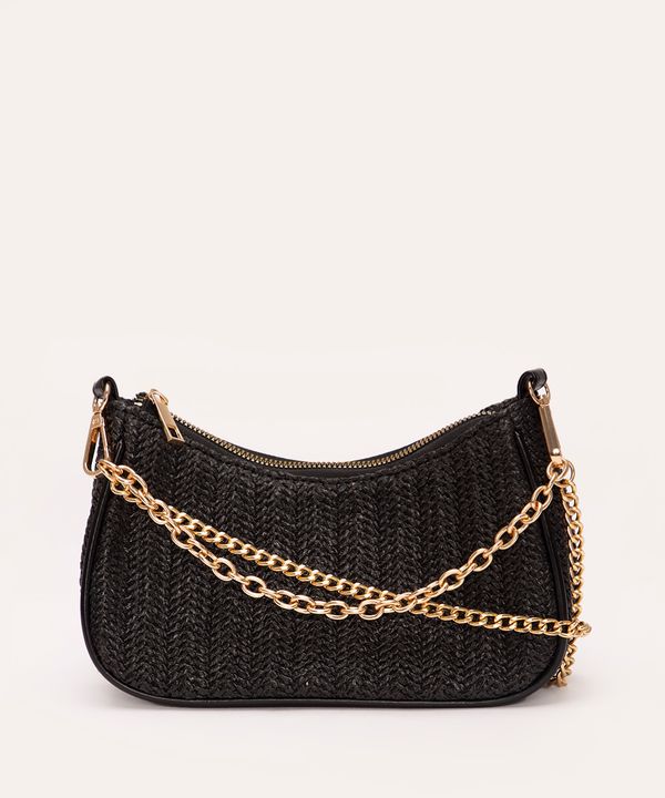 bolsa crossbody em palha com corrente preta Único
