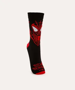 meia cano alto divertida homem aranha preta 41-43