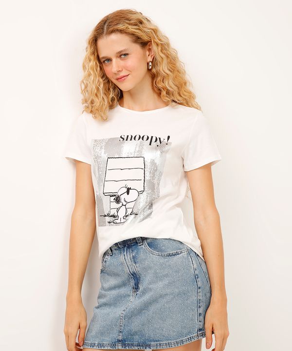camiseta de algodão snoopy metalizada off white M