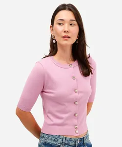 cardigan feminino de tricot com botões rosa G