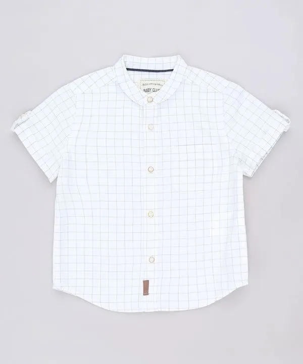 Camisa Infantil Estampada Xadrez com Bolso Manga Curta Gola Padre Off White 3