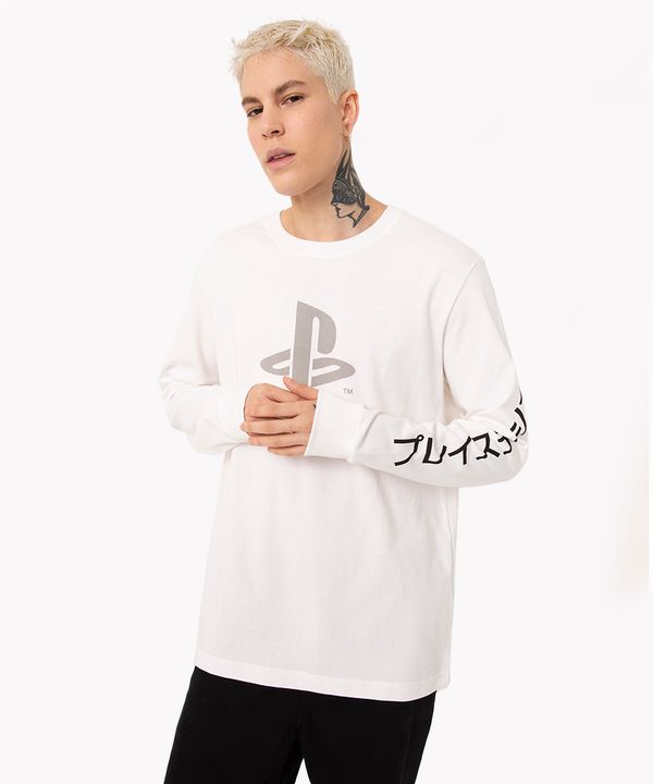 camiseta de algodão playstation manga longa branco M