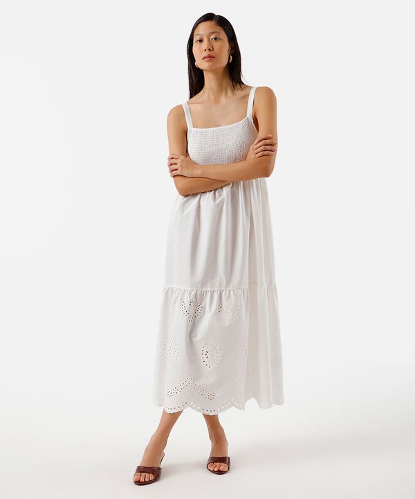 vestido midi alça fina feminino de algodão com recorte bordado off white M