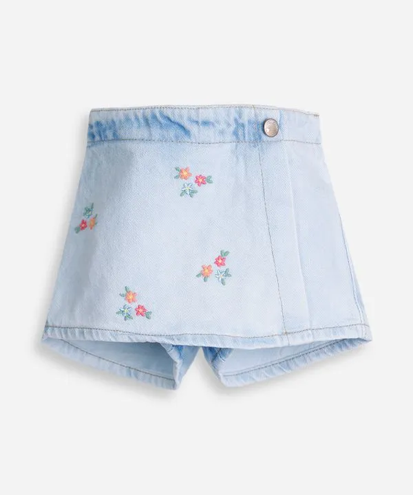 shorts saia infantil saia jeans com bordado azul 2