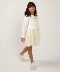 vestido infantil manda longa moletinho magic bege 6