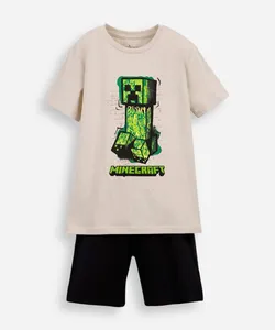 conjunto curto infantil de algodão minecraft bege 6