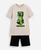 conjunto curto infantil de algodão minecraft bege 4