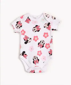 body de algodão infantil manga curta minnie mouse off white 6-9
