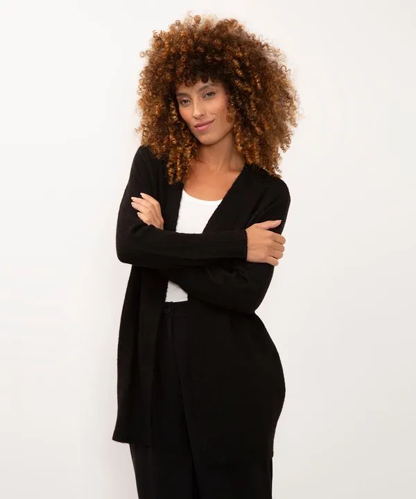 cardigan alongado de tricot preto G