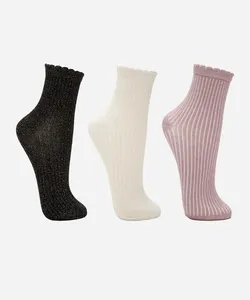 kit de 3 pares de meias femininas cano médio lurex colorido 34-39