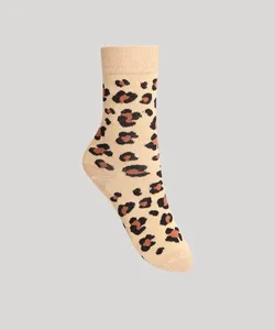 Meia Infantil Cano Alto Estampada Animal Print Onça Bege 34-36