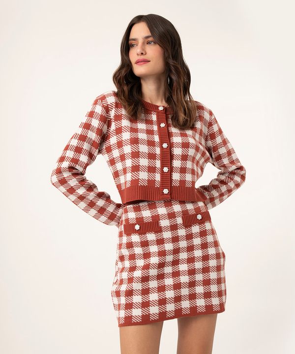 minissaia de tricô vichy marrom GG