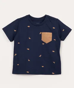 camiseta infantil dinossauro manga curta azul marinho 5