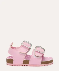 sandália infantil metalizada com fivelas rosa 27