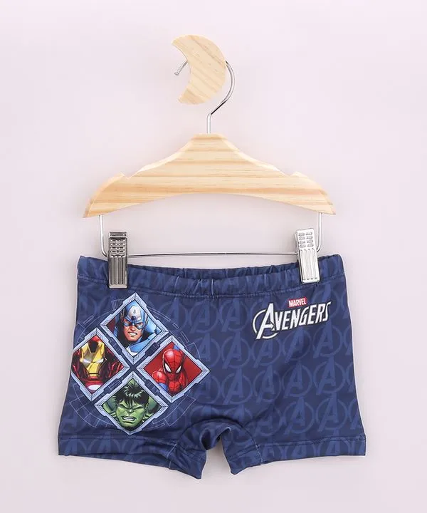 Sunga Infantil Boxer Os Vingadores Estampada com Proteção UV50+ Azul Marinho 12