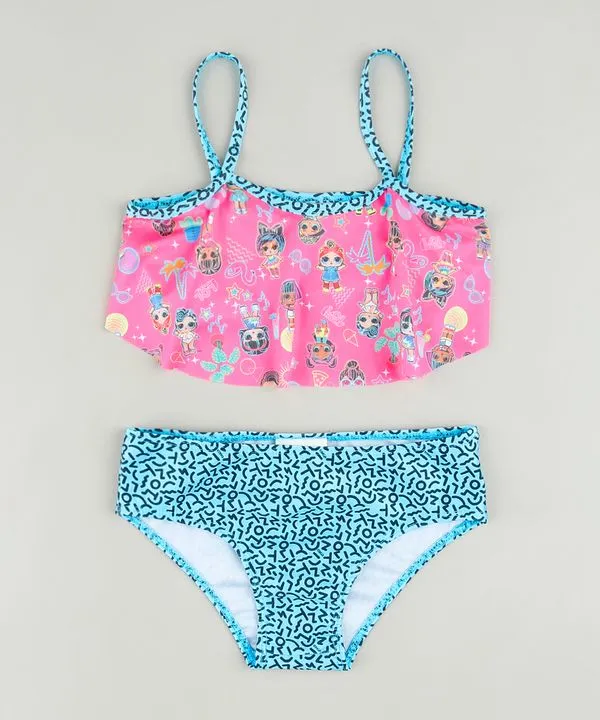 Biquíni Infantil LOL Surprise Estampado com Babado e Proteção UV50+ Azul Claro 8