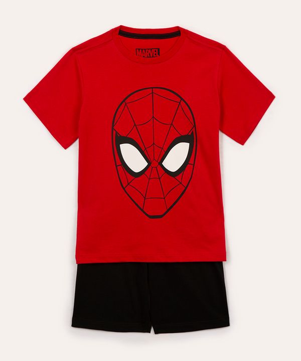 pijama infantil de algodão manga curta com short homem aranha vermelho 4