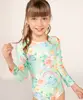 maiô infantil manga longa floral com proteção uv50 verde 8