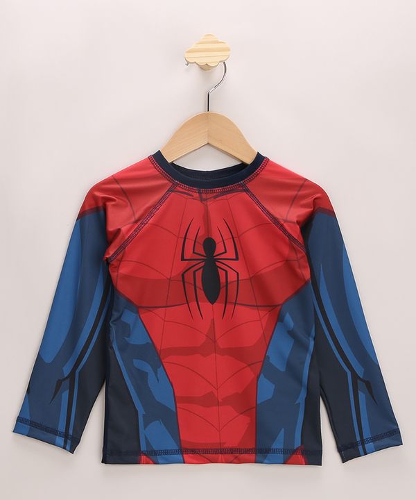 Blusa de Praia Infantil Homem Aranha Raglan Manga Longa com Proteção UV50+ Vermelha 10