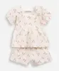conjunto curto infantil manga bufante floral off white 4