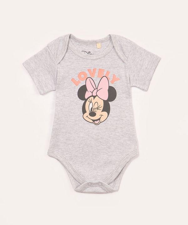 body de algodão infantil minnie manga curta cinza mescla 9-12