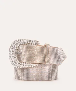 cinto de strass com fivela prata 85CM