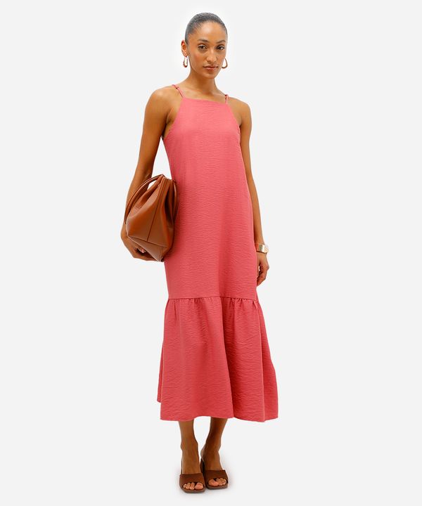 vestido midi feminino de viscose com recorte texturizado rosa G
