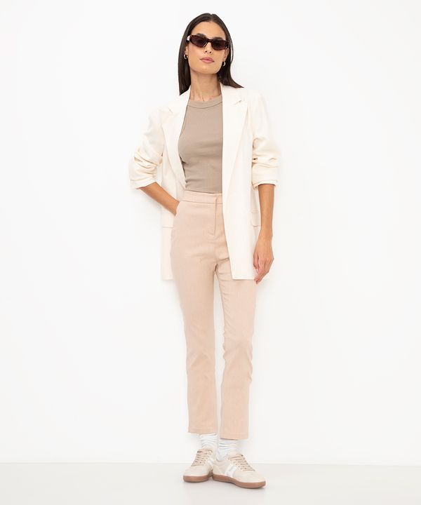calça skinny alfaiatada cintura super alta com elástico bege 46