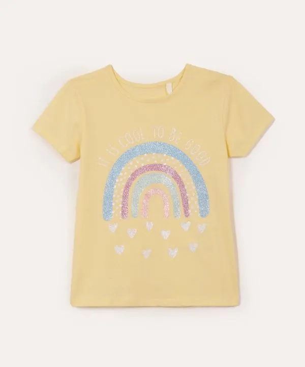 blusa de algodão infantil arco íris com glitter amarela 8