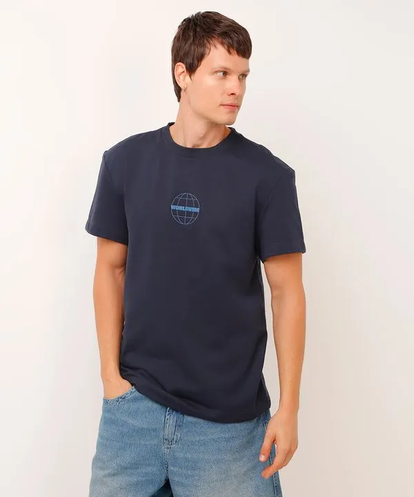 camiseta de algodão manga curta worldwide azul GG