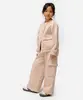 calça wide leg infantil de moletom bolso com lapela bege 6