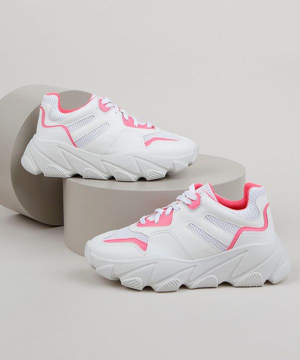 Tênis Feminino Oneself Sneaker Chunky com Recortes em Neon Branco 34