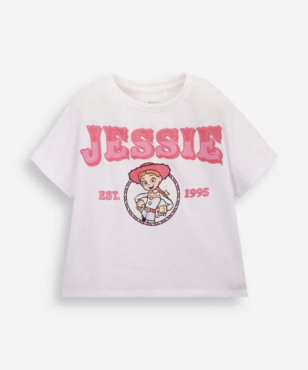 camiseta infantil de algodão jessie toy story com glitter off white 12
