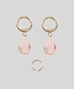Kit de Brinco + Piercing Folheados com Pedra Zircônia Dourado Único
