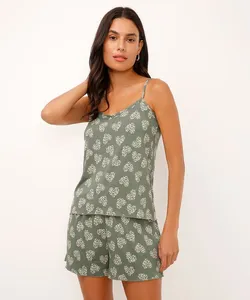 pijama short doll alça fina corações verde P