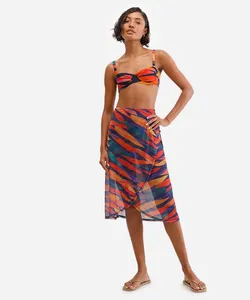 saia saída de praia feminina de tule estampada azul GG