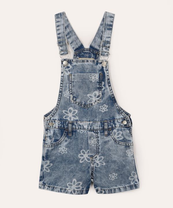 jardineira jeans infantil floral azul 8