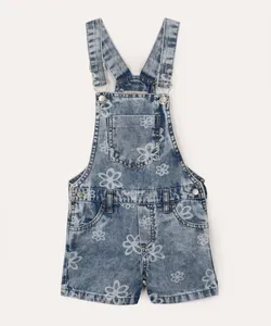 jardineira jeans infantil floral azul 6