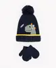 kit infantil de gorro e luvas de tricô dinossauro azul marinho Único