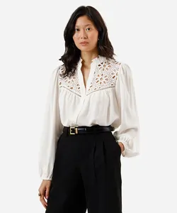 camisa feminina de viscose com recorte manga longa off white GG