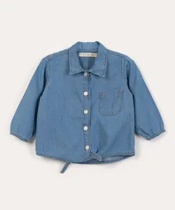 camisa infantil jeans com nó azul claro 4