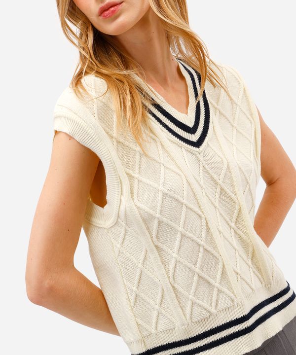 colete feminino de tricot decote v texturizado amarelo M
